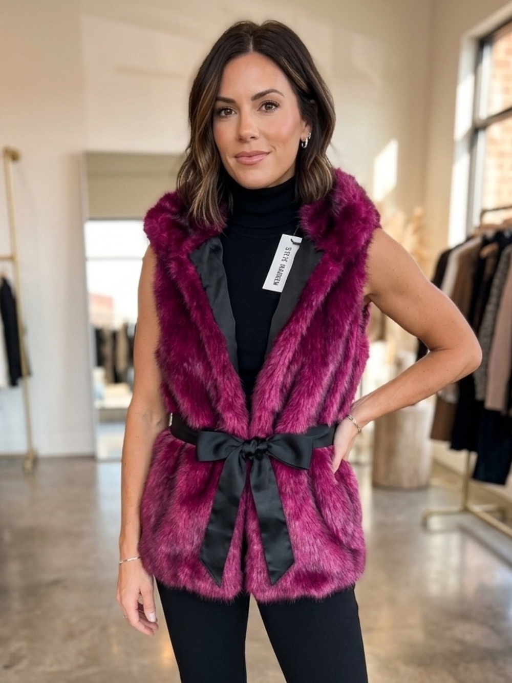 Steve Madden Fuchsia Faux Fur Hooded Vest